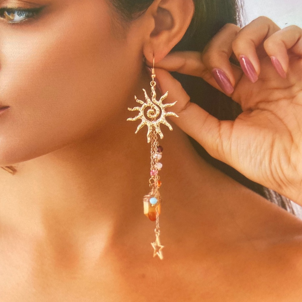 Radiant Gold Sunburst Drop Earrings